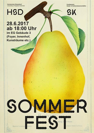 Plakat Sommerfest Fachbereich Sozial-&Kulturwissenschaften, Birnenabbildung 